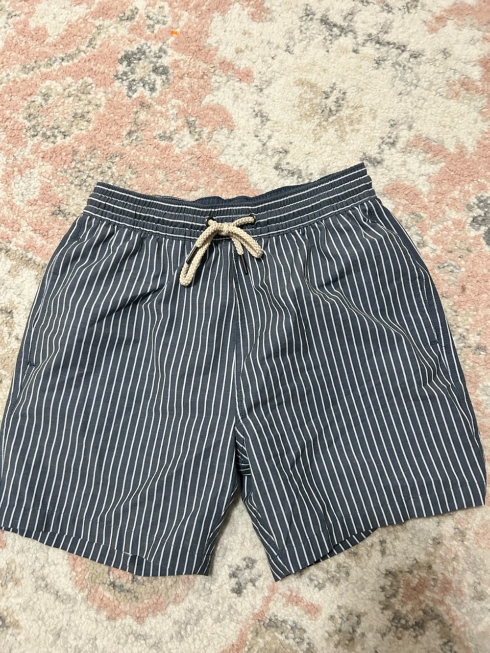 Fair Harbor Navy and White Pinstripe Drawstring Shorts